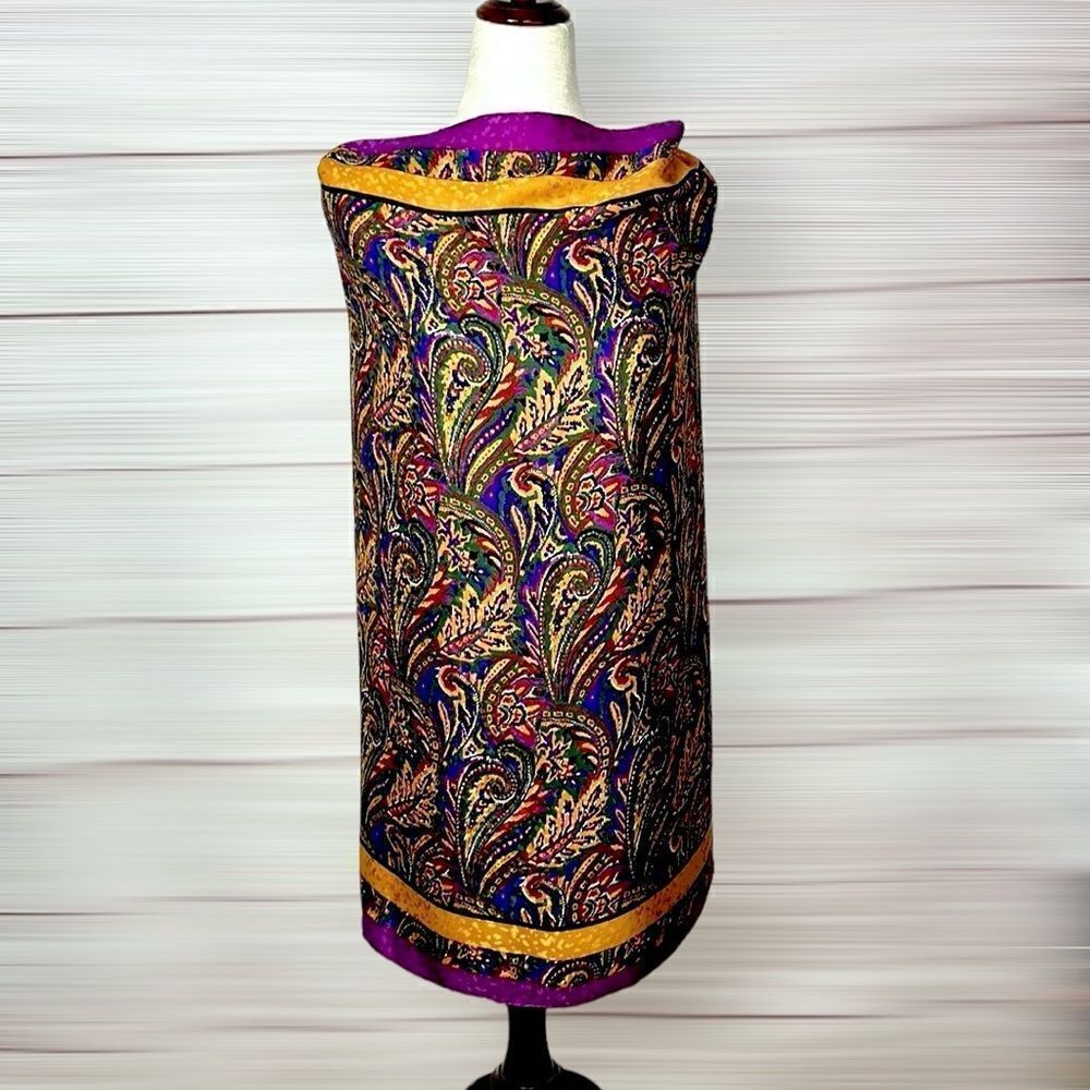 GIVENCHY for The Leadings Hotels of World Silk Scarf Purple Gold Hand Rolled - Picture 2 of 10